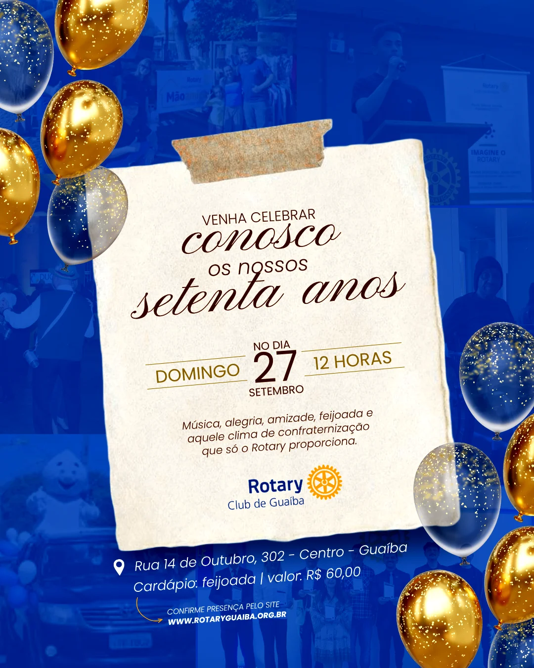 Imagem de divulgação do evento 70 anos do Rotary Guaíba